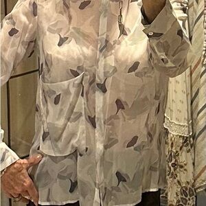 Velvet Women's Sheer Camouflage Top - Gray and White